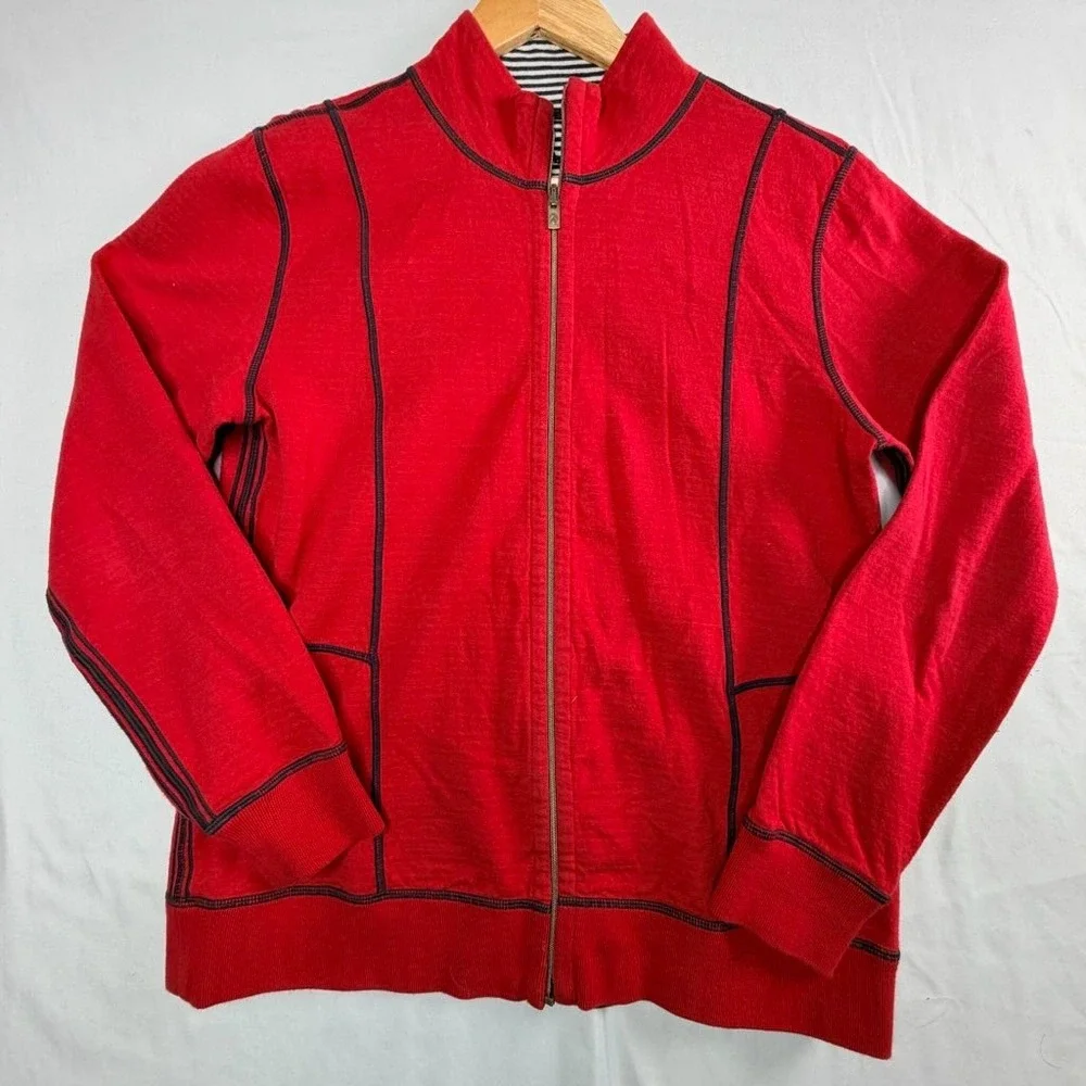 Tommy Bahama Mens Full Zip Sweatshirt Red Mock Neck Striped Lining XL